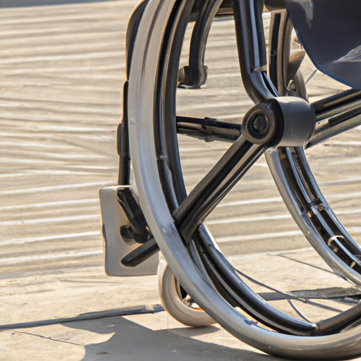 תמונת תקריב של כיסא גלגלים ספורטיבי קל משקל, תוך התמקדות על המסגרת והגלגלים.